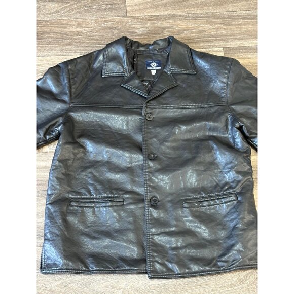 V MADE IN ITALY MENS FAUX LEATHER JACKET XL BLACK BUTTONS FRONT & IN POCKETS - Picture 2 of 12